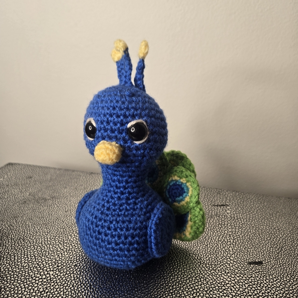 Handcrafted Blue and Green Crochet Peacock